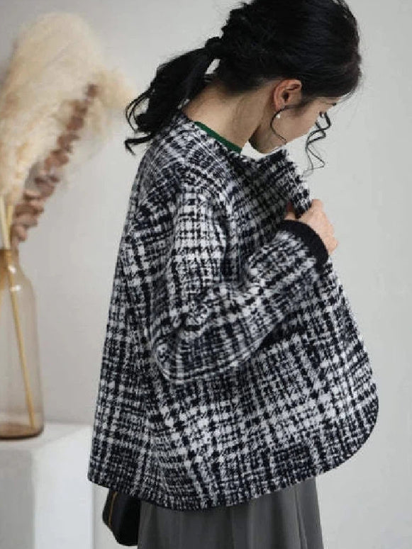 「限定価格は今だけ！」チェック柄 ジャケット レディース きれいめ 大人カジュアル ゆったり おしゃれ 上品 アウター 通勤 防寒 秋冬 ID2238