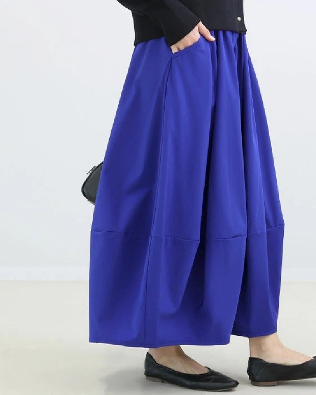 ウエストゴム バルーンスカート 花苞シルエット フレアスカート レディース 春 夏 秋 体型カバー ミモレ丈 ロングスカート 通勤 カジュアル 大人可愛い ID1289