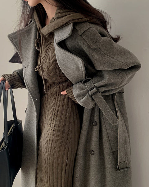ウールコート レディース ロングコート ダブルボタン ベルト付き シンプル 上品 通勤 カジュアル 秋冬 新作 ゆったり 大人女子 ID2097