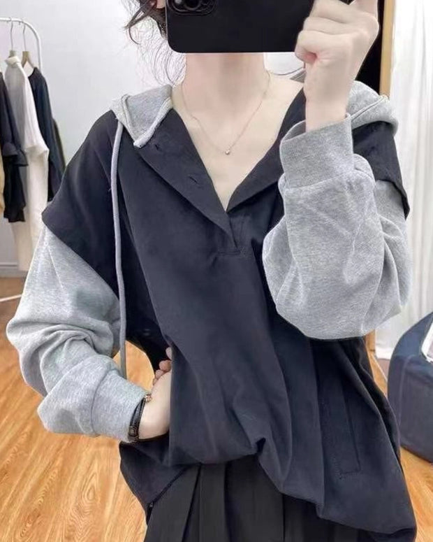 3色展開 異素材切替 配色パーカー レディース 長袖 スウェット フーディー カジュアル ゆったり 体型カバー おしゃれ トップス 秋冬 新作 ID1746