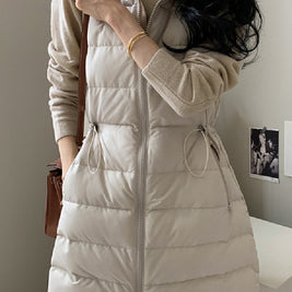 「年に一度の大放出」ロング ダウンベスト レディース 中綿ベスト ウエスト絞り デザイン 軽量 暖かい おしゃれ 通勤 カジュアル 秋冬 新作 ID2091