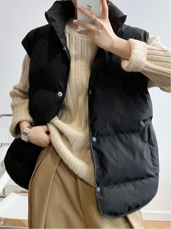 スタンドカラー 中綿ベスト レディース 軽量 あったか ゆったり シンプル 体型カバー おしゃれ カジュアル 通勤 アウターベスト 秋冬コーデ デイリーに活躍 きれいめ 防寒対策 ID2308