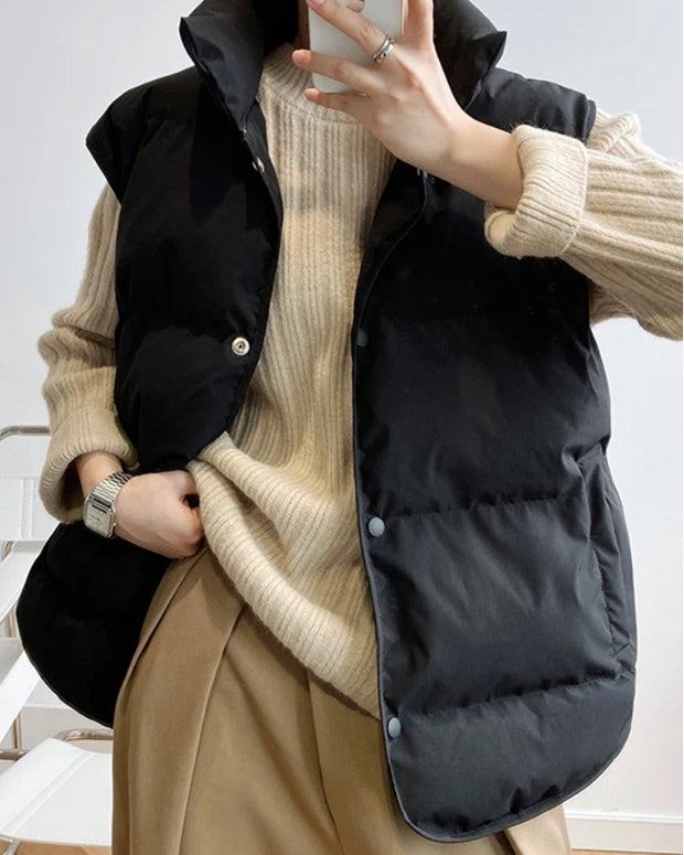 スタンドカラー 中綿ベスト レディース 軽量 あったか ゆったり シンプル 体型カバー おしゃれ カジュアル 通勤 アウターベスト 秋冬コーデ デイリーに活躍 きれいめ 防寒対策 ID2308