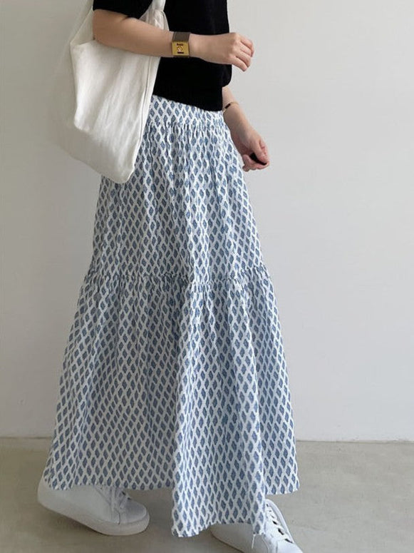 【469】ヴィンテージ風 ギャザー チェック柄 スカート レディース ハイウエスト Aライン 切り替え デザイン ロング丈 体型カバー 大人可愛い 2025新作