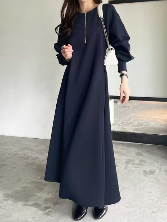 4色展開 ロングワンピース レディース 秋冬 スウェット素材 裏起毛 厚手 長袖 ゆったり 前後2way クルーネック カジュアル 体型カバー 大人女子 ナチュラル おしゃれ デイリーコーデ 定番 人気 アイテム ID1691