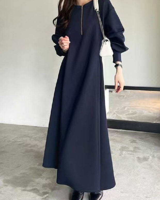 4色展開 ロングワンピース レディース 秋冬 スウェット素材 裏起毛 厚手 長袖 ゆったり 前後2way クルーネック カジュアル 体型カバー 大人女子 ナチュラル おしゃれ デイリーコーデ 定番 人気 アイテム ID1691