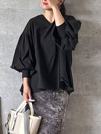 Vネック シャツ ブラウス レディース 長袖 ゆったり シンプル 無地 トップス オフィスカジュアル 通勤 体型カバー コーデ 春秋新作 ID1428