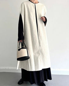 ノースリーブ コート レディース 毛織り ベスト ロングジレ 体型カバー きれいめ シンプル 上品 通勤 オフィスカジュアル 秋冬新作 大人ファッション ID1827