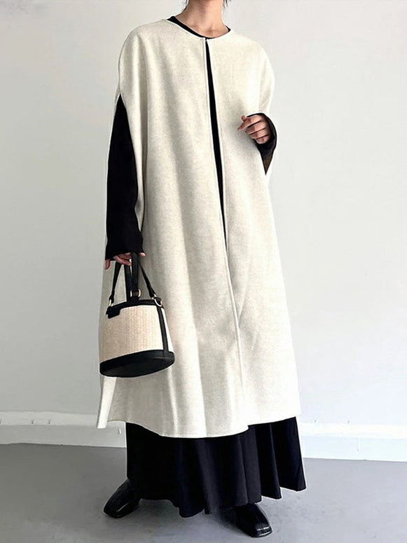 ノースリーブ コート レディース 毛織り ベスト ロングジレ 体型カバー きれいめ シンプル 上品 通勤 オフィスカジュアル 秋冬新作 大人ファッション ID1827