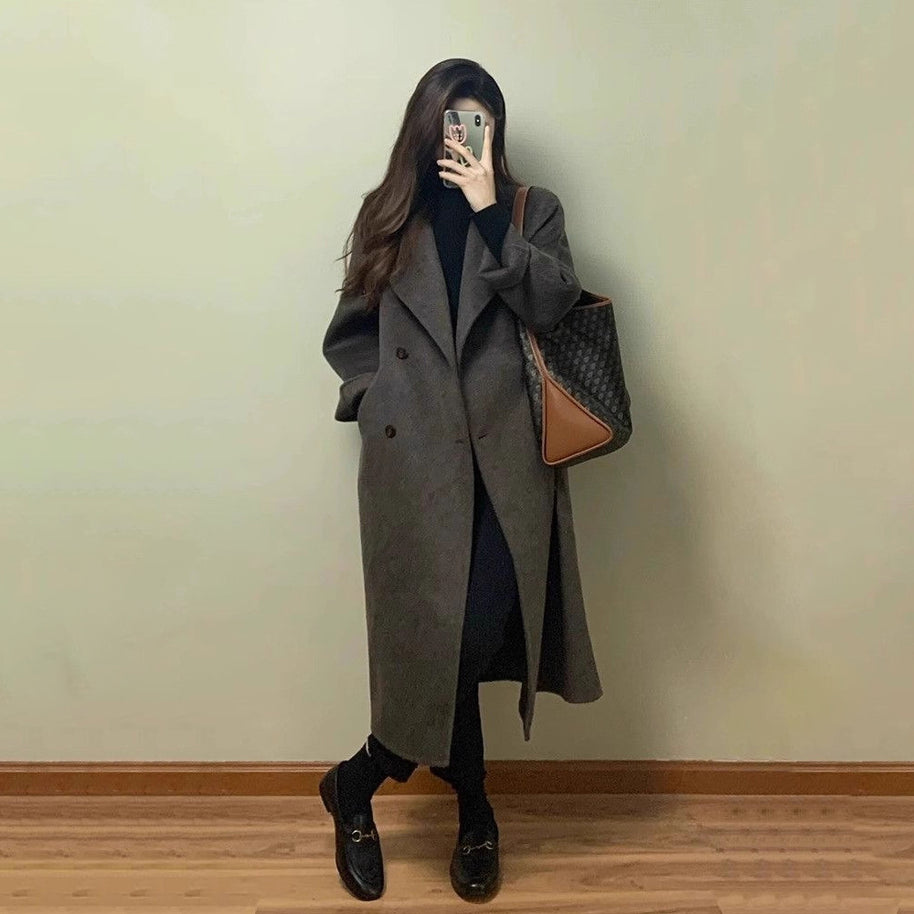 「年末前の大感謝祭」ロング丈 ウールコート レディース ダブルボタン ゆったり シンプル 通勤 大人 上品 きれいめ 暖かい 秋冬 新作 ID2159