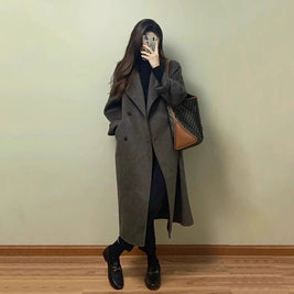 「年末前の大感謝祭」ロング丈 ウールコート レディース ダブルボタン ゆったり シンプル 通勤 大人 上品 きれいめ 暖かい 秋冬 新作 ID2159