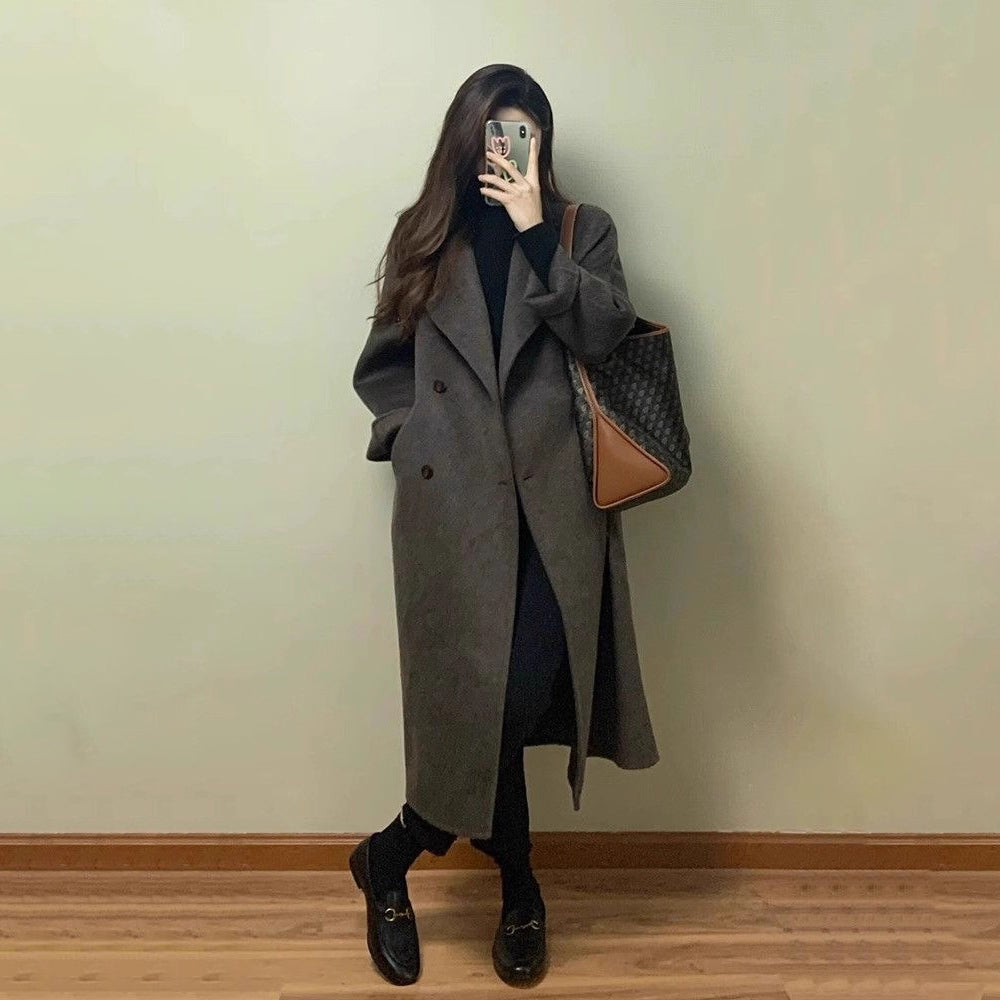 「年末前の大感謝祭」ロング丈 ウールコート レディース ダブルボタン ゆったり シンプル 通勤 大人 上品 きれいめ 暖かい 秋冬 新作 ID2159