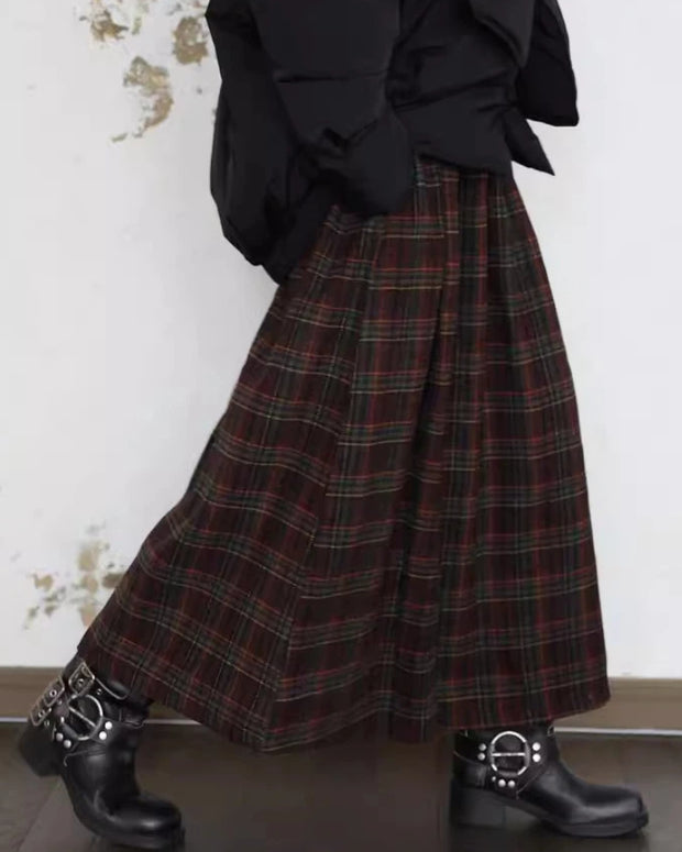 チェック柄 ウールタッチ ロングスカート レディース ハイウエスト フレアスカート 暖かい 体型カバー 上品 カジュアル 秋冬 新作 ID2057