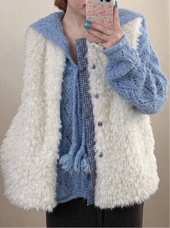 ふわふわ もこもこ エコファー ベスト レディース ゆったり 体型カバー おしゃれ カジュアル アウター コーデしやすい 秋冬新作 ID2230