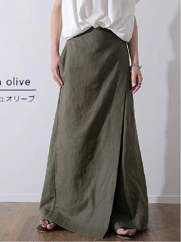 綿麻 スカンツ レディース ワイドパンツ ガウチョパンツ ロング丈 体型カバー ゆったり 楽ちん ウエストゴム 大人カジュアル 通勤 通学 春夏秋 人気 おしゃれ ボトムス ID1763