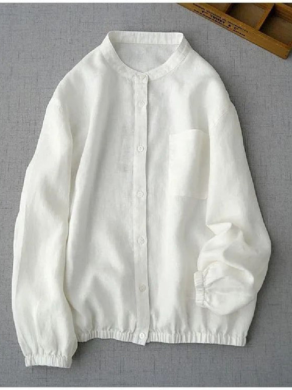 綿麻 シャツ レディース 長袖 ブラウス シンプル 無地 羽織り トップス カーディガン風 ゆったり 体型カバー ナチュラル きれいめ カジュアル 大人女子 ベーシック 春秋 人気 上着 ID1408