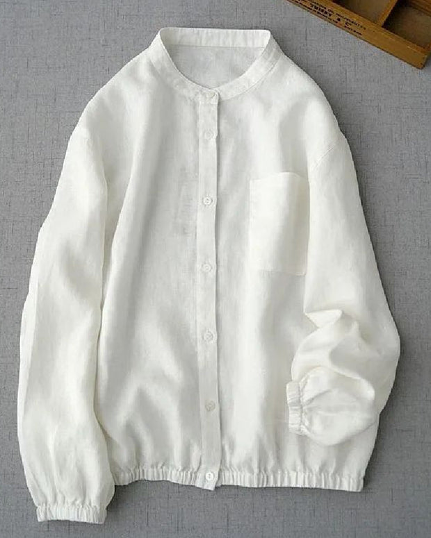 綿麻 シャツ レディース 長袖 ブラウス シンプル 無地 羽織り トップス カーディガン風 ゆったり 体型カバー ナチュラル きれいめ カジュアル 大人女子 ベーシック 春秋 人気 上着 ID1408