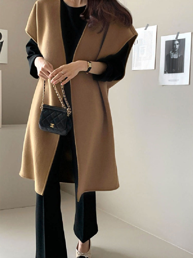 ノーカラー ベストコート レディース ウールコート ノースリーブ アウター ゆったり 体型カバー おしゃれ 大人カジュアル 上品 きれいめ 通勤 通学 秋冬 ロングジレ ID1815