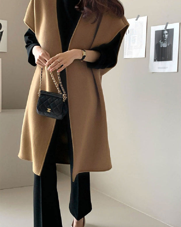 ノーカラー ベストコート レディース ウールコート ノースリーブ アウター ゆったり 体型カバー おしゃれ 大人カジュアル 上品 きれいめ 通勤 通学 秋冬 ロングジレ ID1815