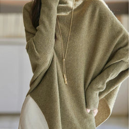 ニットセーター レディース ゆったり シンプル 無地 長袖 前後差デザイン 体型カバー 大人 きれいめ カジュアル 暖かい 秋冬 新作 ID2162