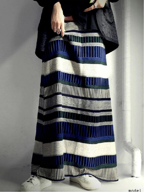 ニット スカート レディース ストライプ柄 ロング丈 Aライン 体型カバー ウエストゴム おしゃれ カジュアル 通勤 秋冬 新作 ID2128