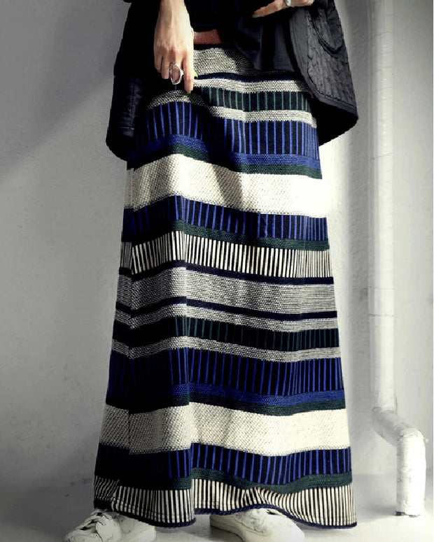 ニット スカート レディース ストライプ柄 ロング丈 Aライン 体型カバー ウエストゴム おしゃれ カジュアル 通勤 秋冬 新作 ID2128