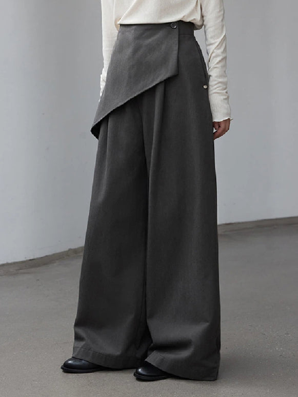アシンメトリー デザイン ワイドパンツ レディース ゆったり きれいめ 大人カジュアル 体型カバー 秋冬 ボトムス ID2295