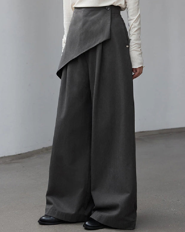 アシンメトリー デザイン ワイドパンツ レディース ゆったり きれいめ 大人カジュアル 体型カバー 秋冬 ボトムス ID2295