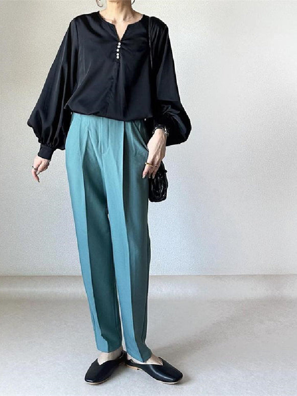 ブラウス レディース Vネック 長袖 シャツ ゆったり 体型カバー パールボタン おしゃれ 通勤 オフィス カジュアル フォーマル 春 秋 冬 ID1572