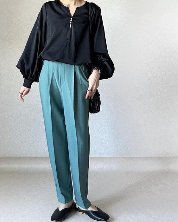 ブラウス レディース Vネック 長袖 シャツ ゆったり 体型カバー パールボタン おしゃれ 通勤 オフィス カジュアル フォーマル 春 秋 冬 ID1572