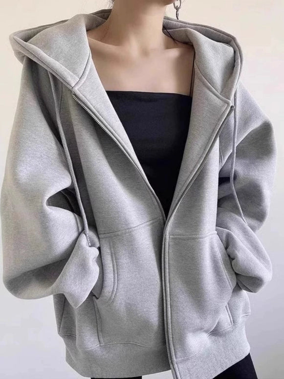 3色展開 ジップアップ パーカー レディース フーディー スウェット アウター 長袖 ゆったり シンプル 無地 カジュアル 通勤 通学 デイリー 秋冬 新作 人気 ID1876