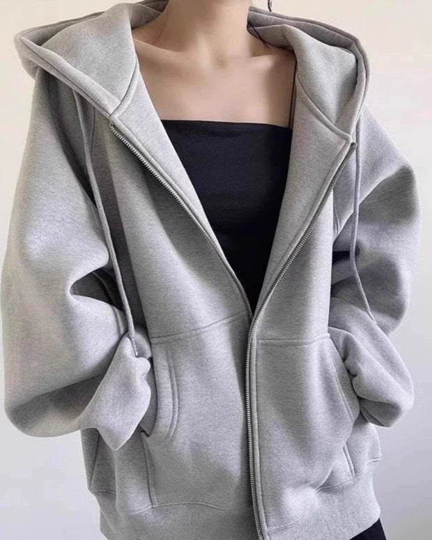3色展開 ジップアップ パーカー レディース フーディー スウェット アウター 長袖 ゆったり シンプル 無地 カジュアル 通勤 通学 デイリー 秋冬 新作 人気 ID1876