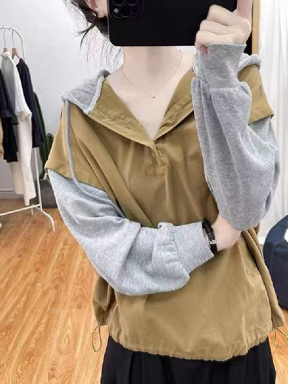 3色展開 異素材切替 配色パーカー レディース 長袖 スウェット フーディー カジュアル ゆったり 体型カバー おしゃれ トップス 秋冬 新作 ID1746