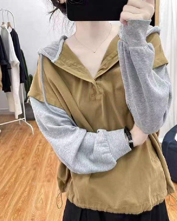 3色展開 異素材切替 配色パーカー レディース 長袖 スウェット フーディー カジュアル ゆったり 体型カバー おしゃれ トップス 秋冬 新作 ID1746