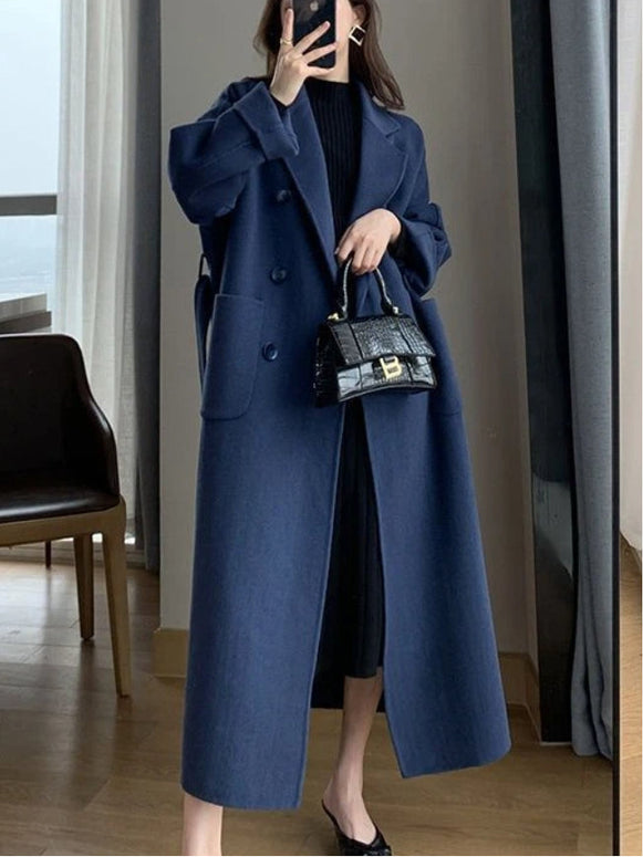 ロング コート ウール調 ベルト付き オーバーサイズ シンプル 無地 エレガント 通勤 通学 体型カバー きれいめ 大人女子 秋冬 アウター 新作 人気 レディース ID1971