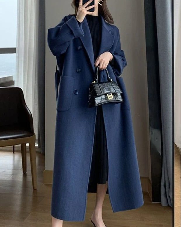 ロング コート ウール調 ベルト付き オーバーサイズ シンプル 無地 エレガント 通勤 通学 体型カバー きれいめ 大人女子 秋冬 アウター 新作 人気 レディース ID1971