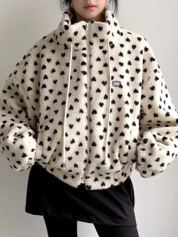 ボア ジップアップ アウター レディース 防寒 かわいい ドット柄 ふわもこ ライトアウター カジュアル おしゃれ 冬コーデ 秋冬新作 ID2251