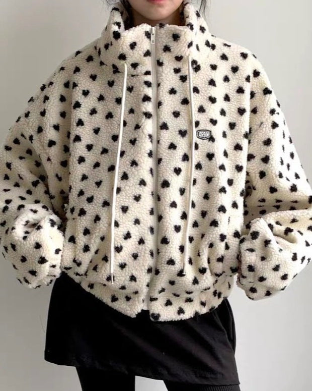 ボア ジップアップ アウター レディース 防寒 かわいい ドット柄 ふわもこ ライトアウター カジュアル おしゃれ 冬コーデ 秋冬新作 ID2251