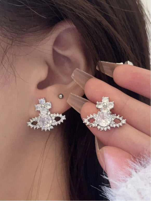 S925銀 ピアス レディース 土星モチーフ ジルコニア 小ぶり 高見え エレガント シンプル 上品 大人可愛い アクセサリー プレゼントにも最適 ID1812