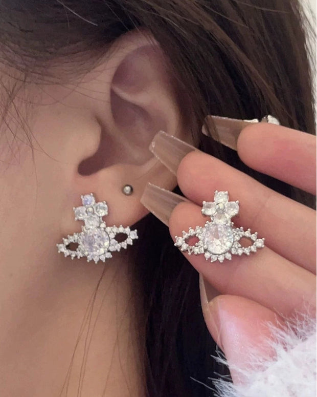 S925銀 ピアス レディース 土星モチーフ ジルコニア 小ぶり 高見え エレガント シンプル 上品 大人可愛い アクセサリー プレゼントにも最適 ID1812