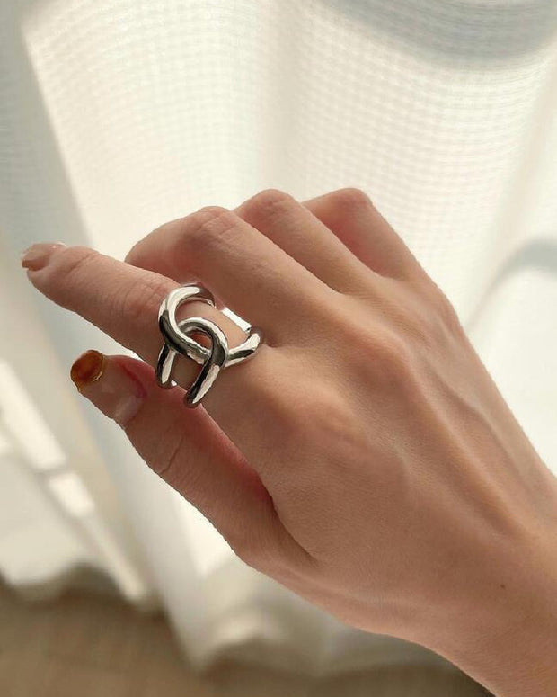 シルバーリング レディース 開口 指輪 おしゃれ 太め ビッグリング 韓国風 シンプル 大人可愛い カジュアル ファッション アクセサリー デート 通勤 通学 プレゼント ID1489