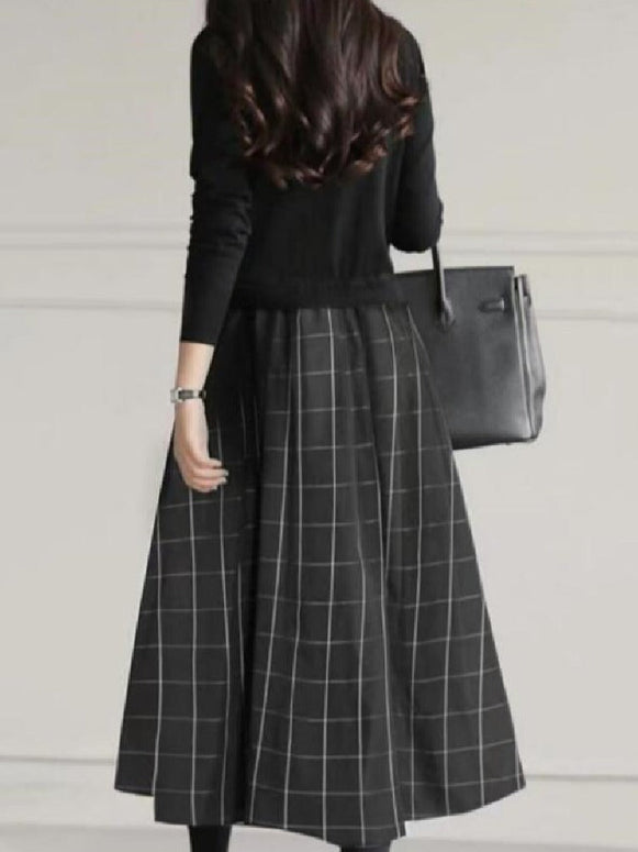 チェック柄 ワンピース レディース 長袖 ロング丈 体型カバー 上品 きれいめ 通勤 通学 シンプル 秋冬新作 大人可愛い カジュアル ファッション ID1826