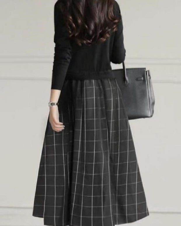 チェック柄 ワンピース レディース 長袖 ロング丈 体型カバー 上品 きれいめ 通勤 通学 シンプル 秋冬新作 大人可愛い カジュアル ファッション ID1826