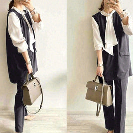 「72H限定！半額以下！」3色展開 パンツセット 2点SET 入学式 入園式 卒業式 卒園式 七五三 結婚式 コンサバ 無地 トップス＋ハイウエストパンツ ID210