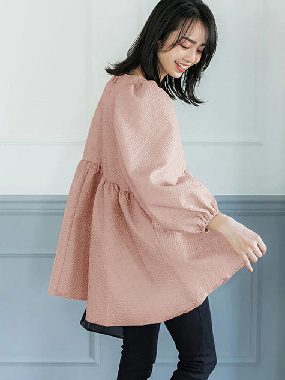 スクエアネック ブラウス レディース 長袖 バルーンスリーブ ギャザー入り シワ加工 ゆったり シンプル 無地 シャツブラウス カジュアル フェミニン 大人可愛い ナチュラル オフィス 体型カバー 着回し トップス ベーシック おしゃれ 上品 秋春 定番 ファッション ID1607