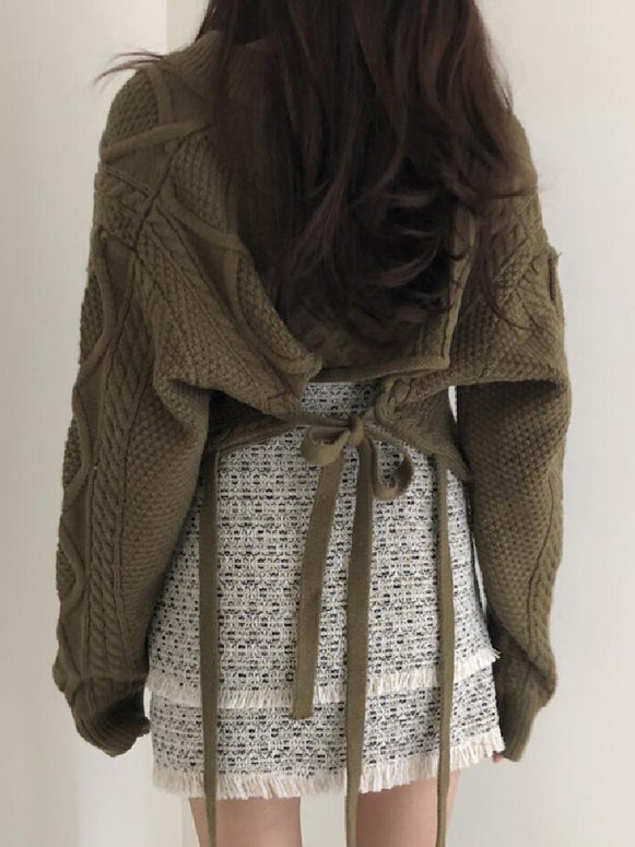 バックリボン ニット レディース 可愛い 編み柄 おしゃれ 体型カバー ゆったり 秋冬 トップス ガーリー ID2185