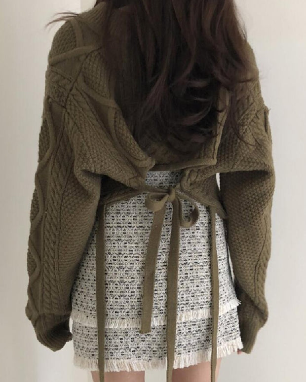 バックリボン ニット レディース 可愛い 編み柄 おしゃれ 体型カバー ゆったり 秋冬 トップス ガーリー ID2185