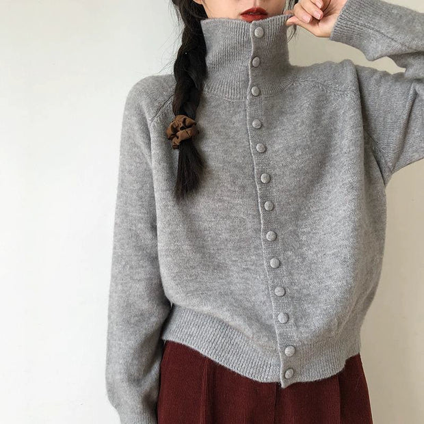 「超得！ブラックフライデー」7色展開 2WAY ハイネック ニット カーディガン レディース 長袖 シンプル 無地 体型カバー 上品 カジュアル 秋冬 新作 ID2066