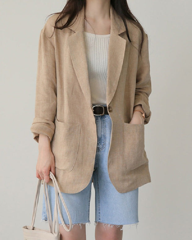 薄手 テーラードジャケット 綿麻 レディース 長袖 ポケット付き 通勤 入園式 卒園式 きれいめ カジュアル 春秋 ID1185