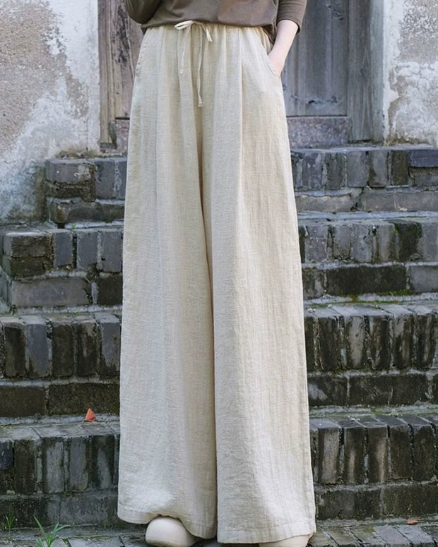 綿麻 ワイドパンツ レディース ゆったり ストレートパンツ 涼しい ウエストゴム 体型カバー カジュアル 春夏秋 通勤ナチュラルパンツ ID1038